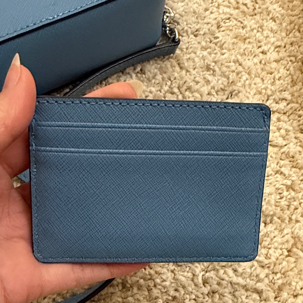 Michael Kors Jet Set Large Saffiano Leather Crossbody Bag + Card Holder | Blue - Picture 9 of 10